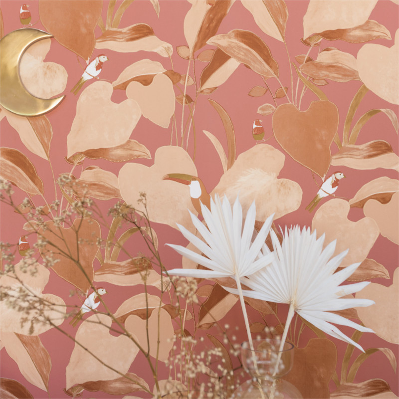 Papier peint chambre enfant motif fruits - Rose, Beige & Terracotta –