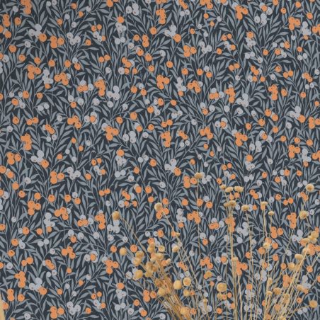 Papier peint Cherry bleu nuit et orange - FLOWER MARKET - Casadeco - FLOM89226515