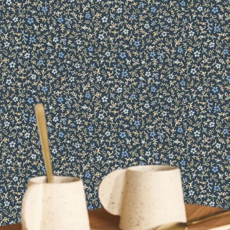 Papier peint Myosotis bleu nuit - FLOWER MARKET - Casadeco - FLOM89236505