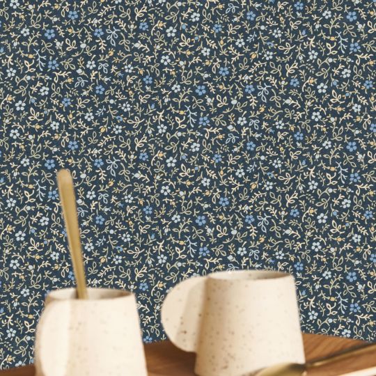 Papier peint Myosotis bleu nuit - FLOWER MARKET - Casadeco - FLOM89236505