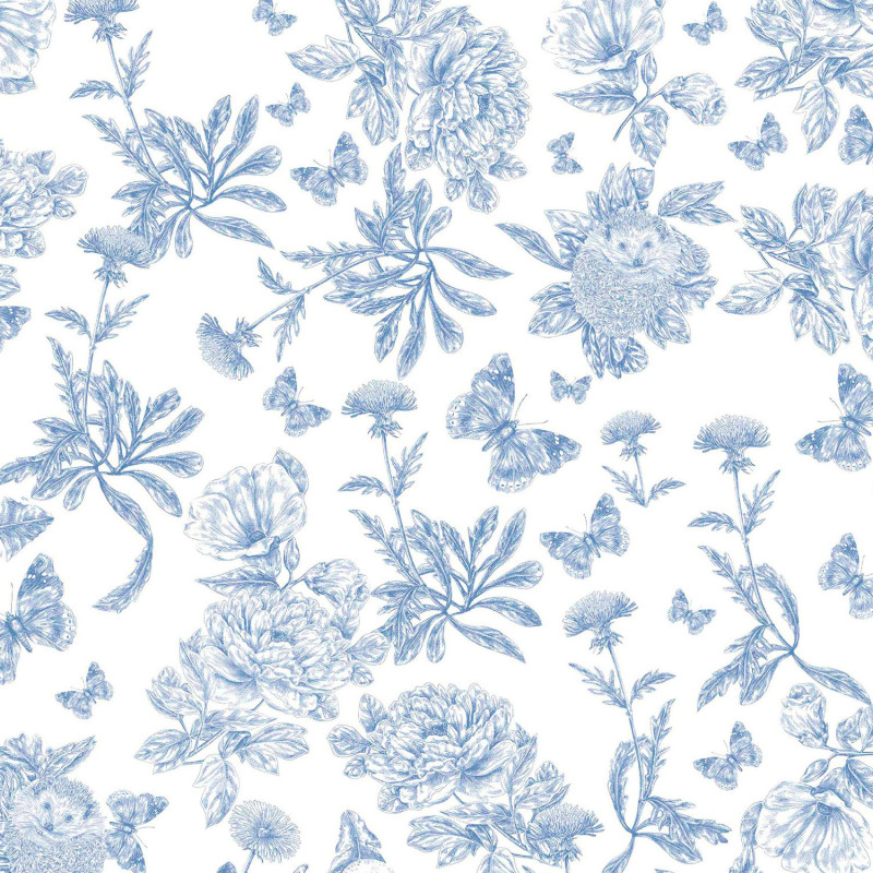 Papier peint intissé Toile de Jouy Hérisson bleu encre - Tartine et Chocolat - Lutèce - 36230511