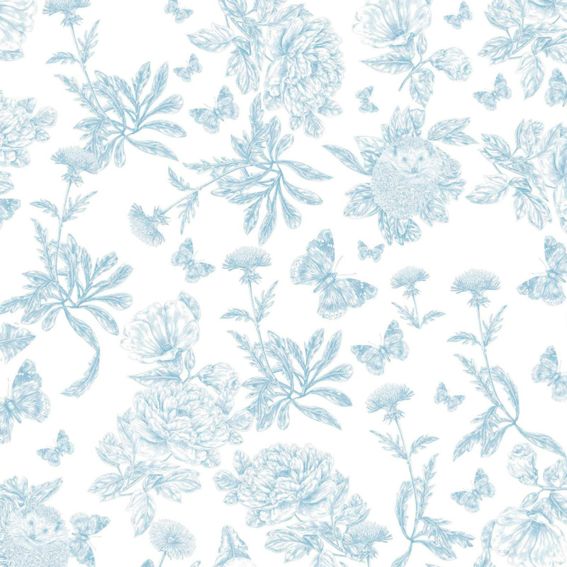 Papier peint intissé Toile de Jouy Hérisson bleu - Tartine et Chocolat - Lutèce - 36230501