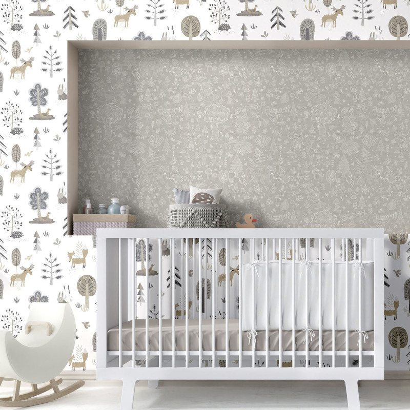 Papier peint intissé Dans les Bois gris et beige - Babyland 2 - Lutèce - 14801