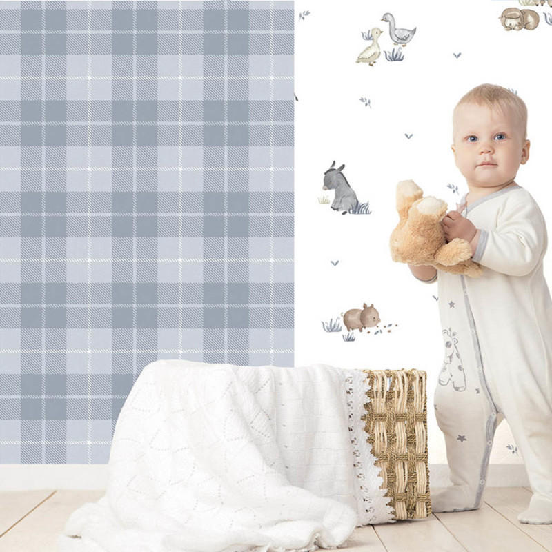 Papier peint intissé Tartan bleu - Babyland 2 - Lutèce - 14873