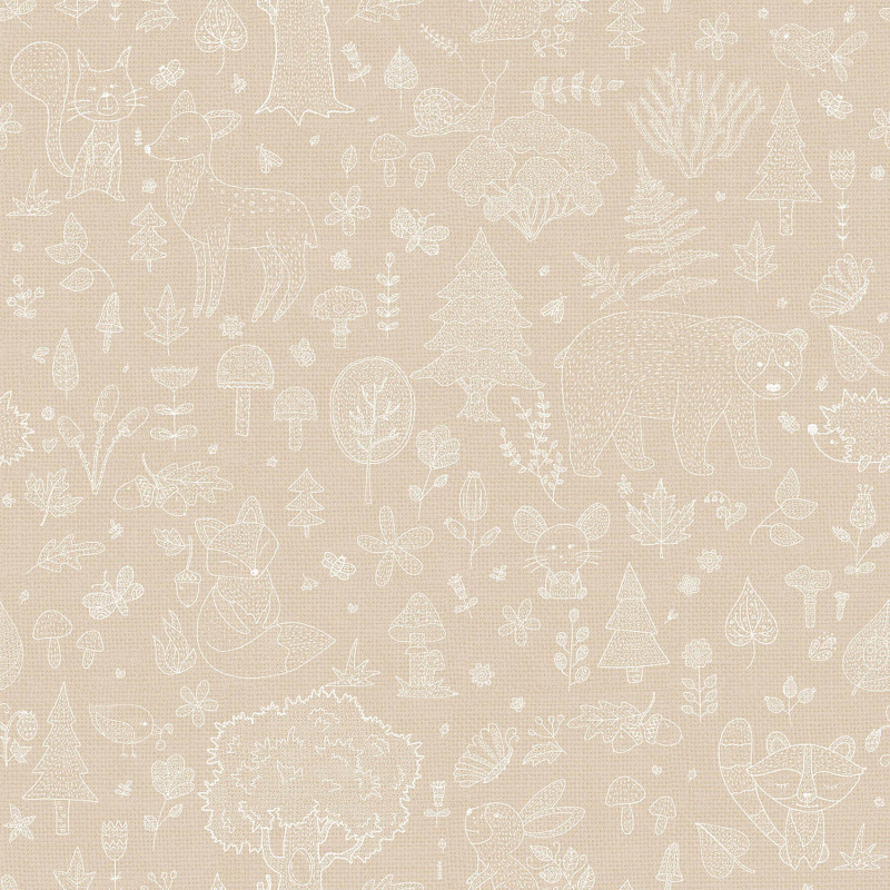 Papier peint intissé Animaux de la forêt beige - Babyland 2 - Lutèce - 14809