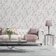 Papier peint intissé Oiseau Exotique rose et gris - Jardin Secret - Lutèce - G78491