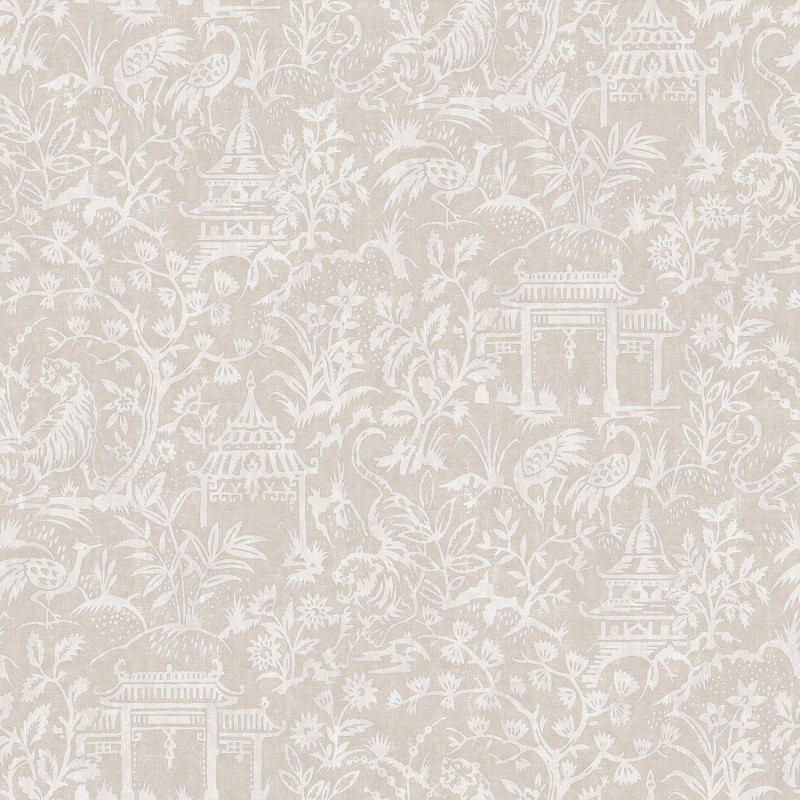 Papier peint intissé Toile de Jouy Japonais taupe - Jardin Secret - Lutèce - G78512