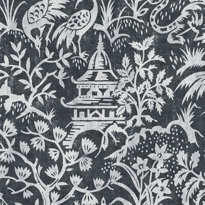 Papier peint intissé Toile de Jouy Japonais noir - Jardin Secret - Lutèce - G78510