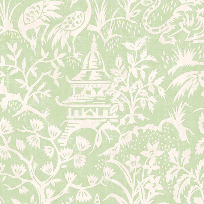 Papier peint intissé Toile de Jouy Japonais vert - Jardin Secret - Lutèce - G78509