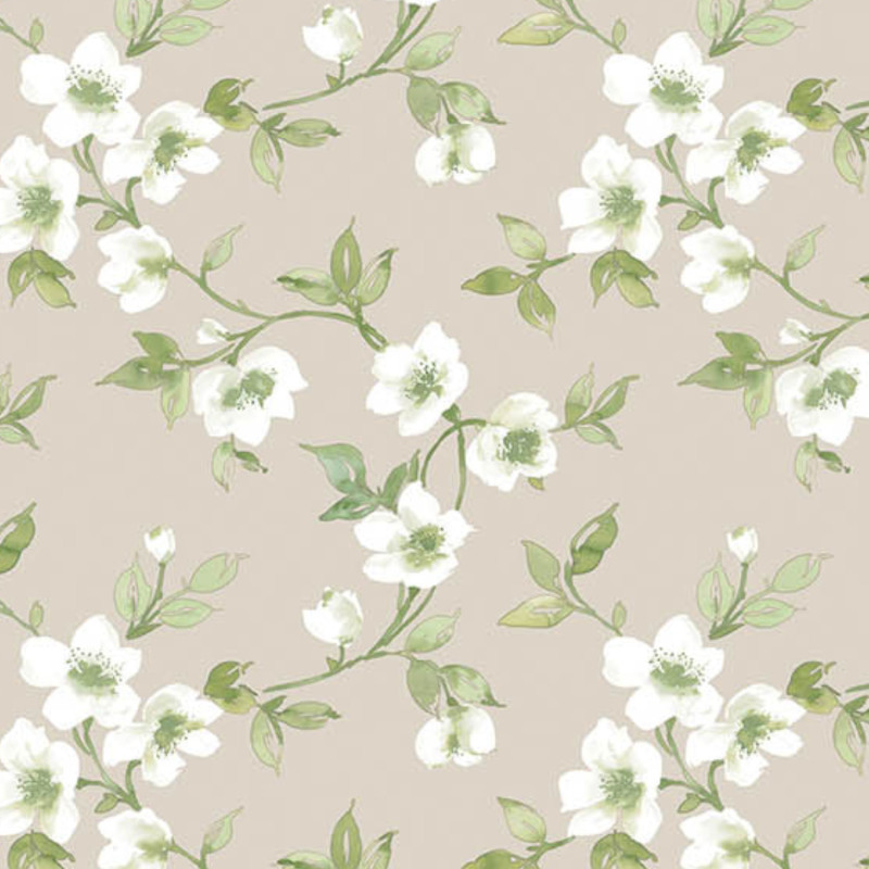 Papier peint intissé Eglantier taupe et vert - Jardin Secret - Lutèce - G78488