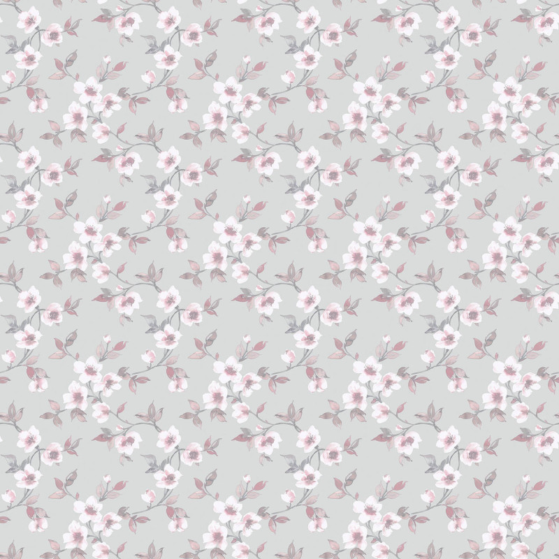 Papier peint intissé Eglantier rose et gris - Jardin Secret - Lutèce - G78485