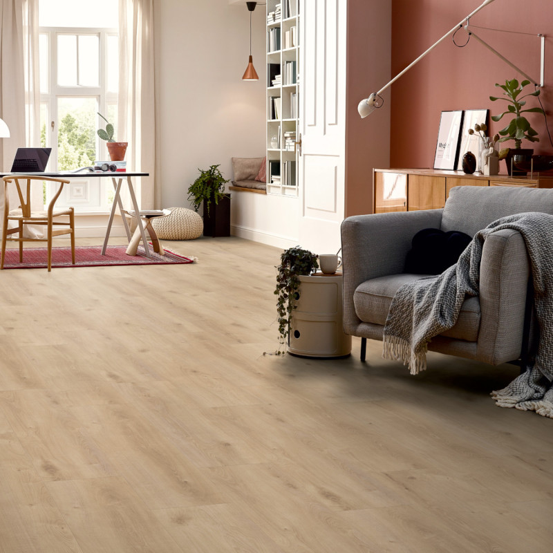 Sol stratifié - parquet Chêne Kashmir beige - D6021 - Exquisit PLUS - KRONOTEX