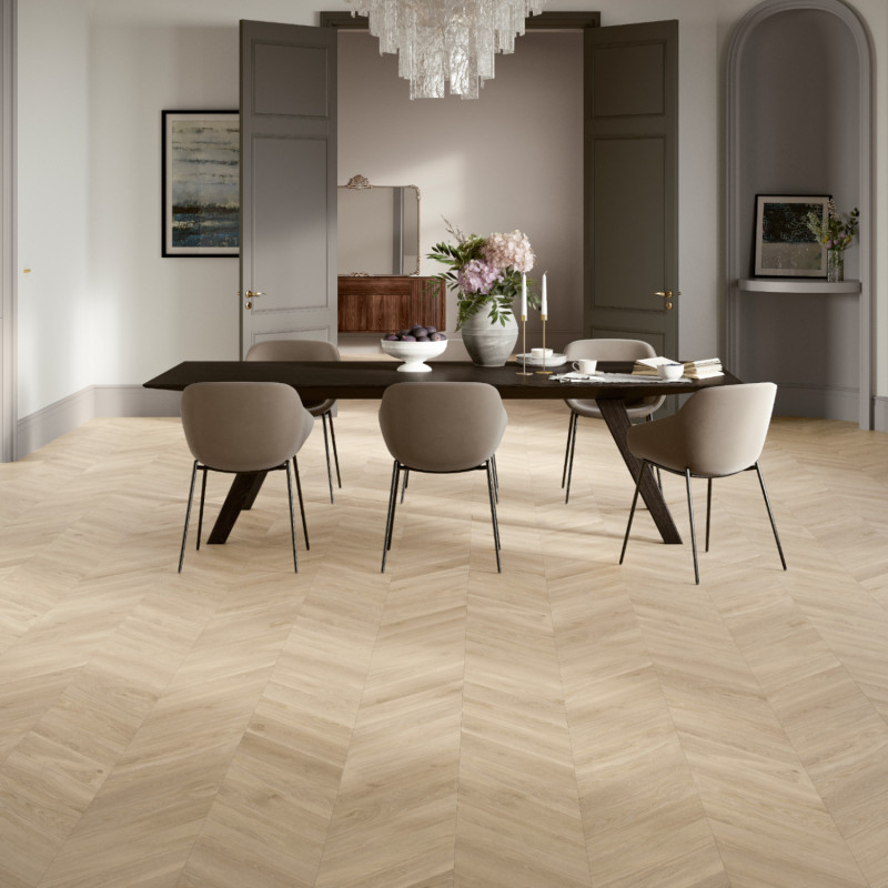 Sol Stratifié - parquet Chêne Loire beige aspect chevron - Trendtime 8 - PARADOR - 1748770