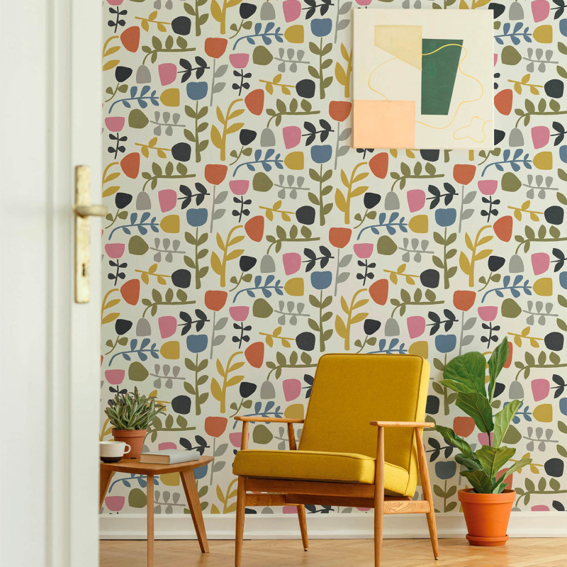 Papier peint intissé Juni floral scandinave multicolore - Délicatesse - Lutèce - FD26538