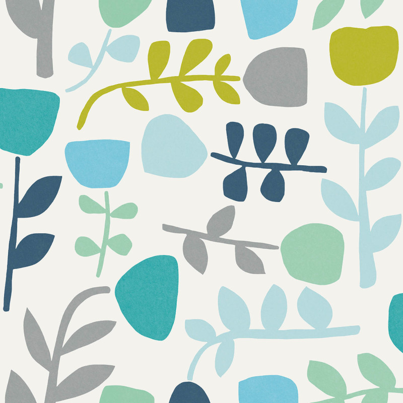 Papier peint intissé Juni floral scandinave vert et bleu - Délicatesse - Lutèce - FD26536