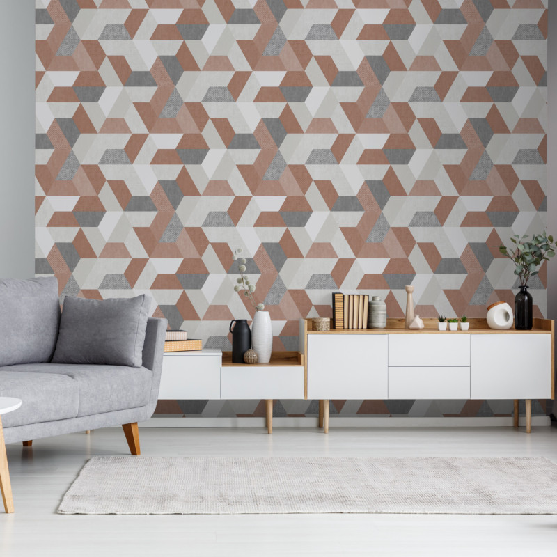 Papier peint intissé Géométrique Design terracotta gris - Loft - Ugépa - M50905